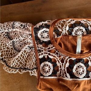 Anthropologie Rust Orange Crochet Lace Top